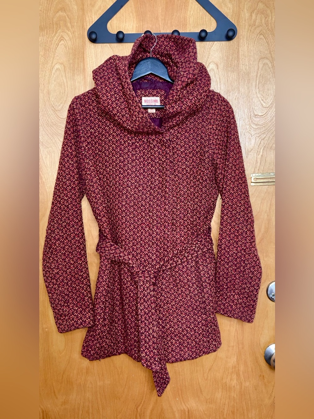 Mossimo Supply Co. Marled Red Cowl Neck Belted Sweater